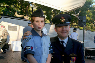 SQNLDR Simmons and a young future aviator at NSW Ceremonial Parade 2013