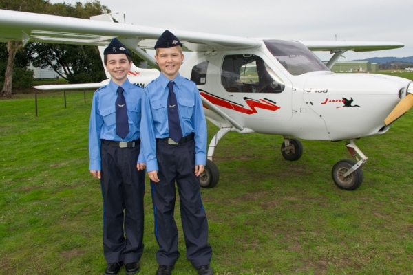 Cadets James Shearwood and Tom Sherwood before their flight