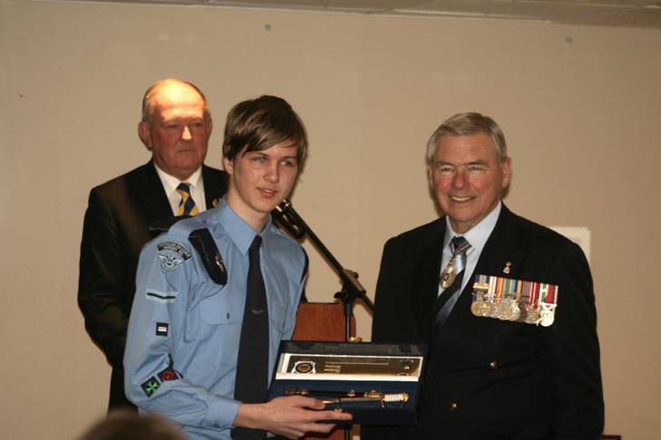 Leading Cadet Howes and Read Admiral Ken Doolan AO